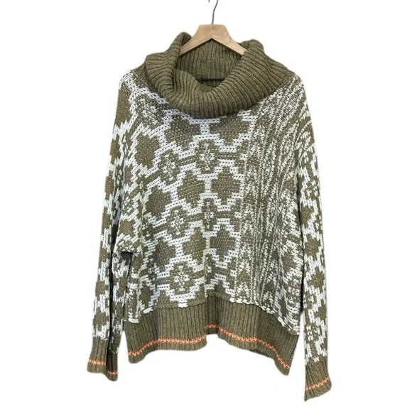 HYFVE Patterned Cowl Neck Sweater in Olive Women’s Size Large - Picture 6 of 12